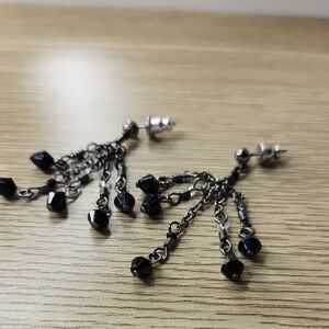 Black Gunmetal Chandelier Earrings with Faceted Beads